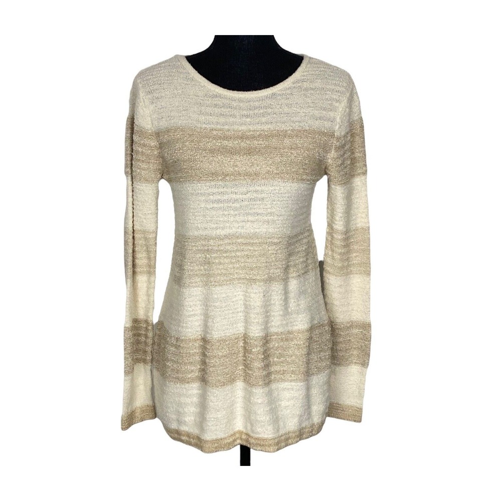 CALVIN KLEIN JEANS Women Pullover Striped Long Sleeve Sweater Sz S Cream 52-22